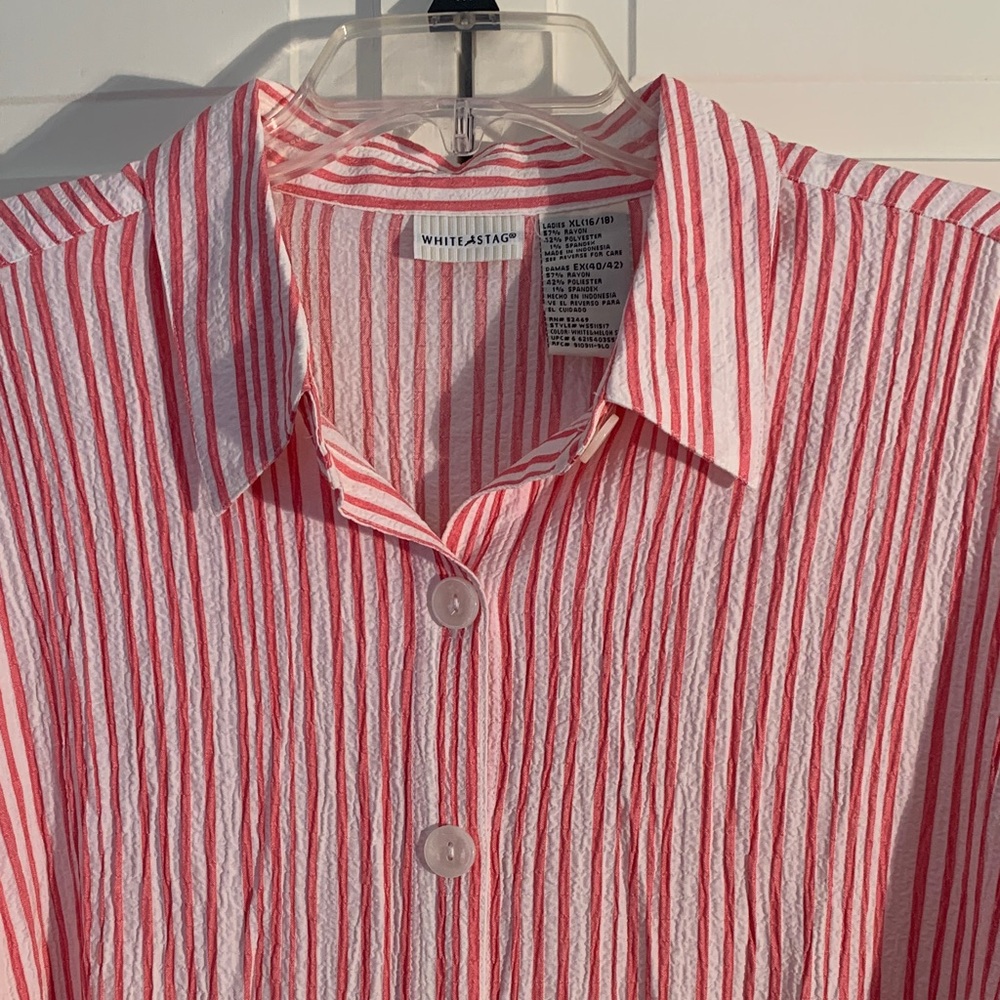 White Stag Pink & White Striped Button Down Shirt EUC - Picture 2 of 8